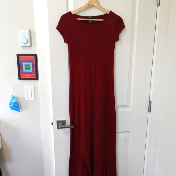 Rust Red - Orange Jersey Maxi Dress with Cap Sleeves - Picture 2 of 3
